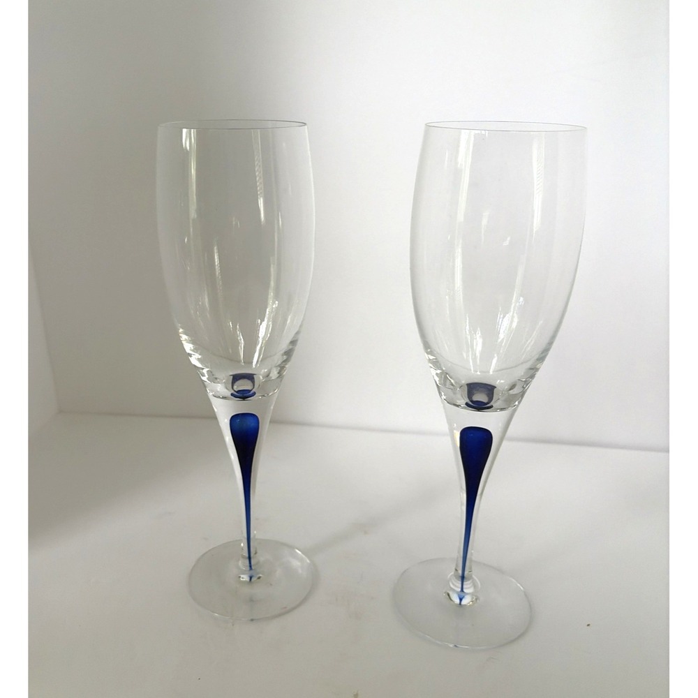 Orrefors Crystal Intermezzo Blue Claret Wine Glass Set Of 2
